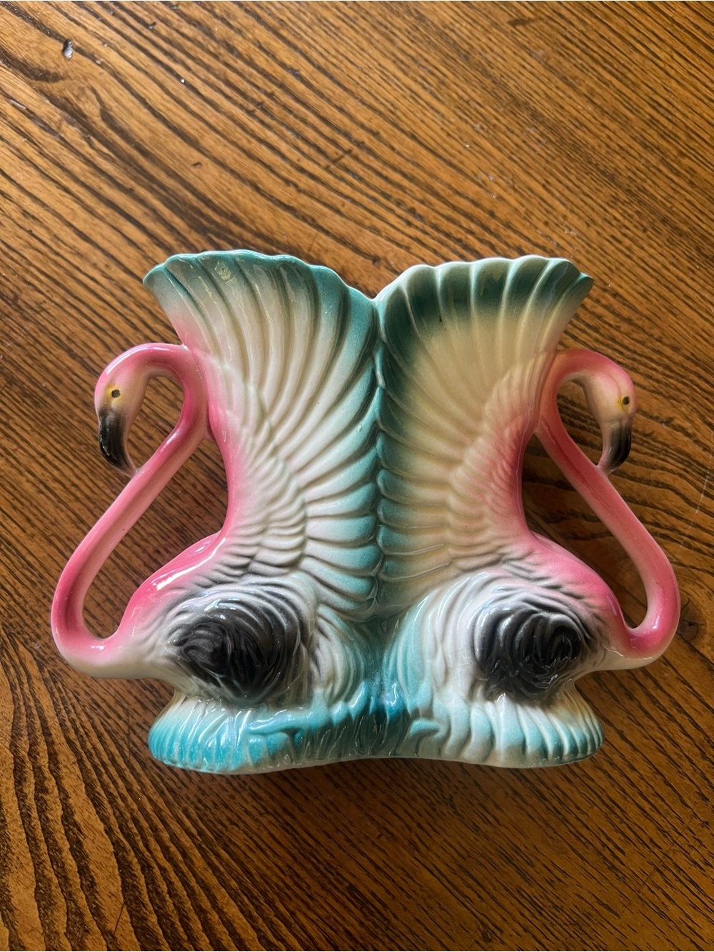 Vintage Maddox of CA Pink and Teal Flamingo Ceramic Planter - Unbranded